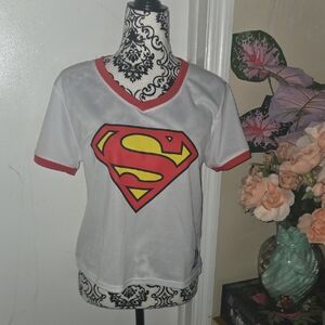 DC Comics White Crop Top with Red & Yellow Superman Logo